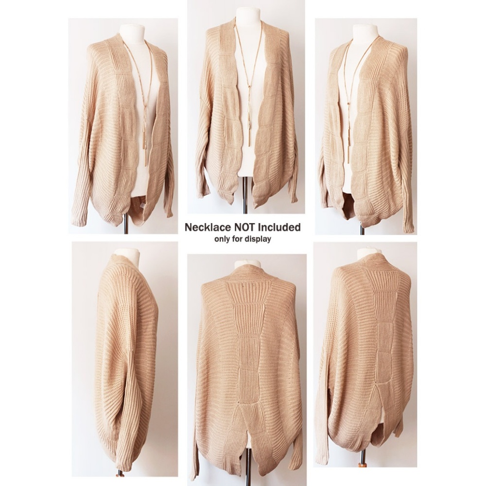 Beige Scallop Edge Open front Cozy Cocoon Cardigan - Picture 7 of 8
